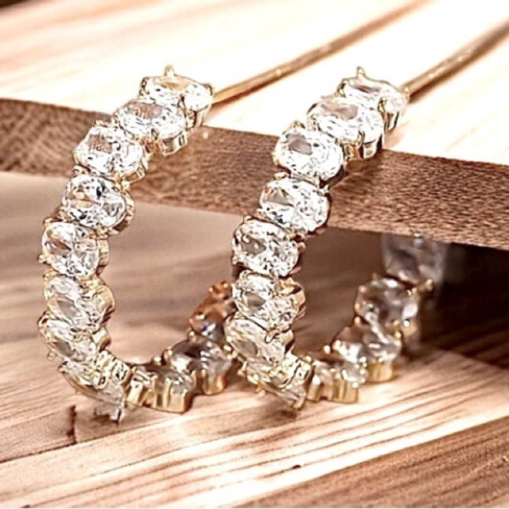 Anthropologie Classy Oval simulated Diamond Gold inside out earrings